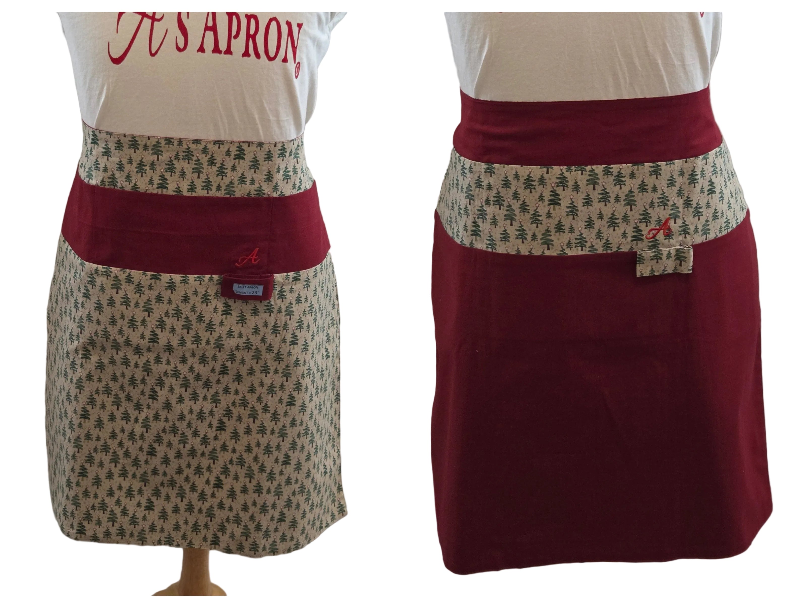 🌲❤️Festive Reversible Long Waist Apron – Evergreen & Cranberry image 0