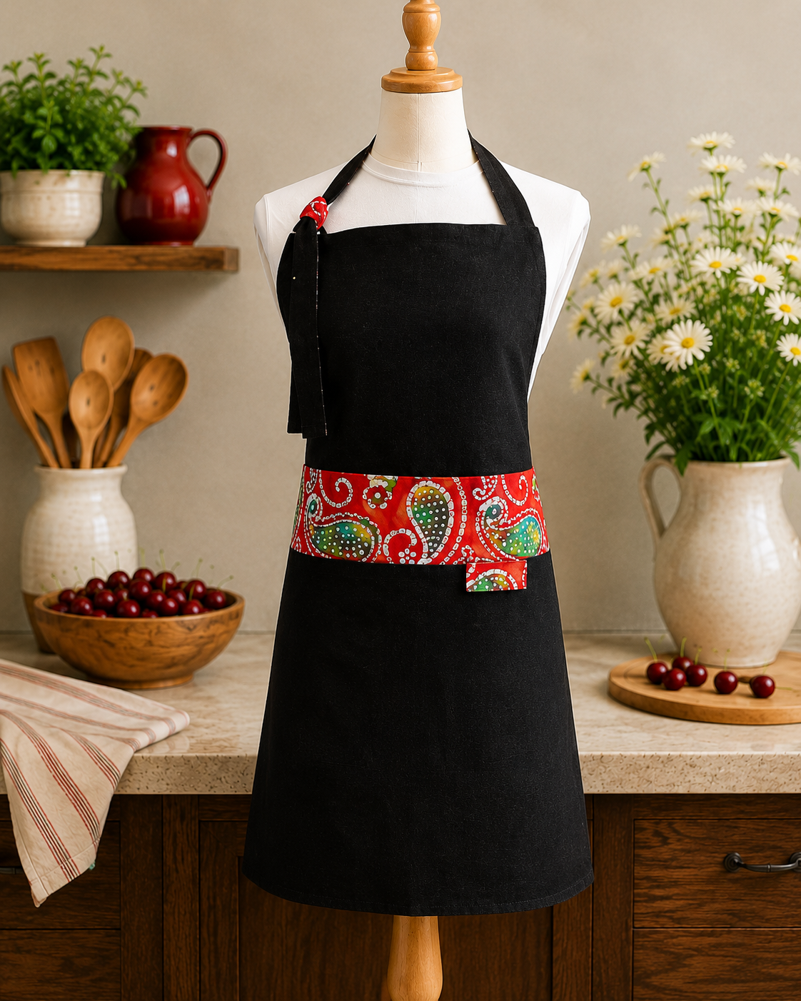 Cherry Jubilee | Reversible F/L Bib| Vibrant Paisley | 8 pockets
