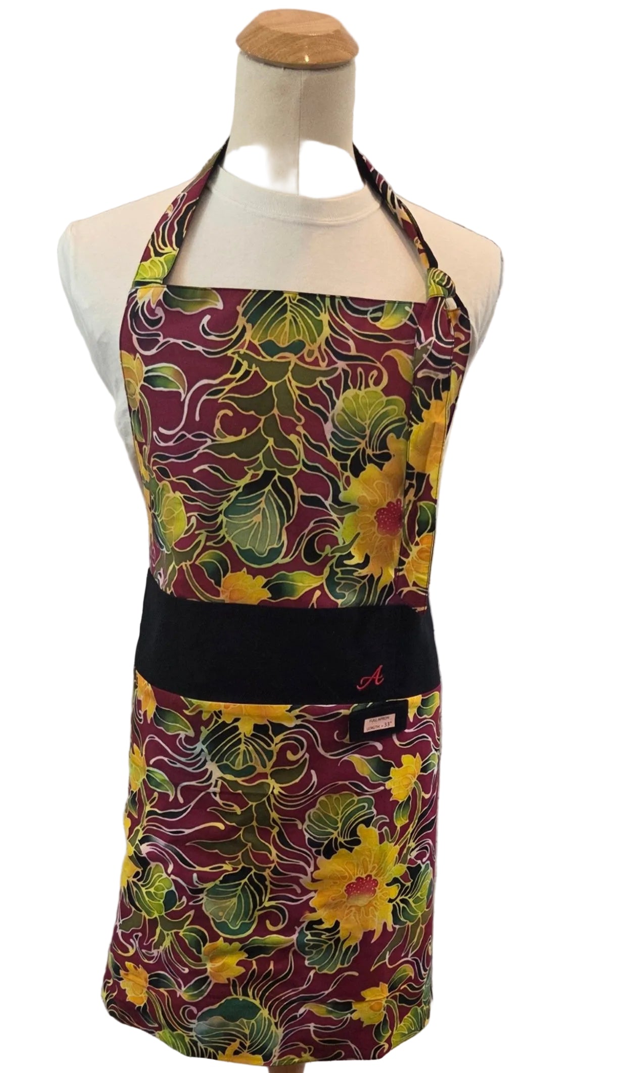 A’s  Burgundy Garden Reversible Mozambique Collection |Long Bib Apron image 0