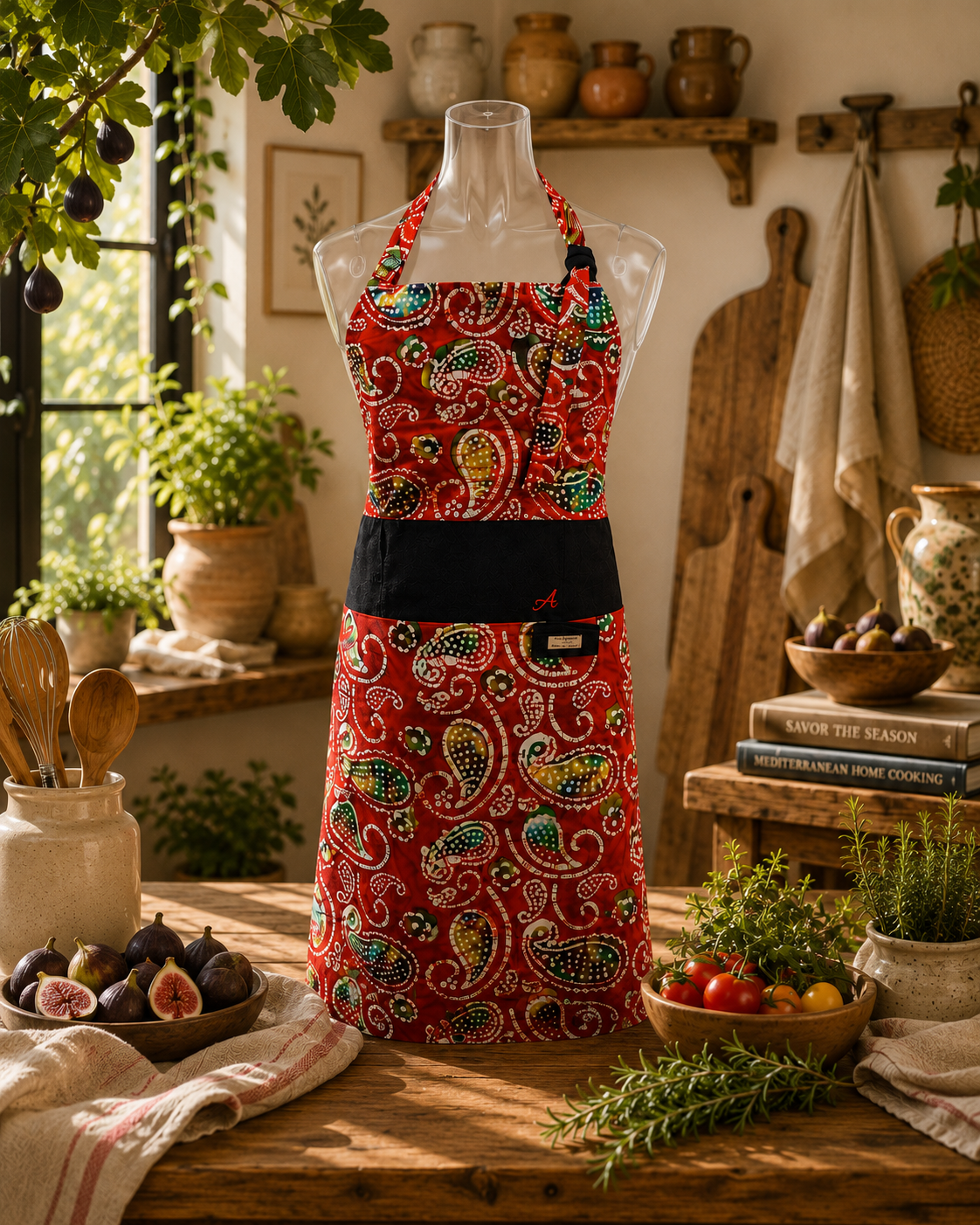 Crimson Jubilee| Single F/L Bib|Vibrant Crimson Paisley - Sleek Black