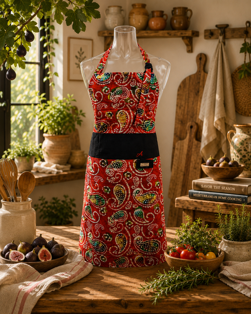 Crimson Jubilee| Single F/L Bib|Vibrant Crimson Paisley - Sleek Black