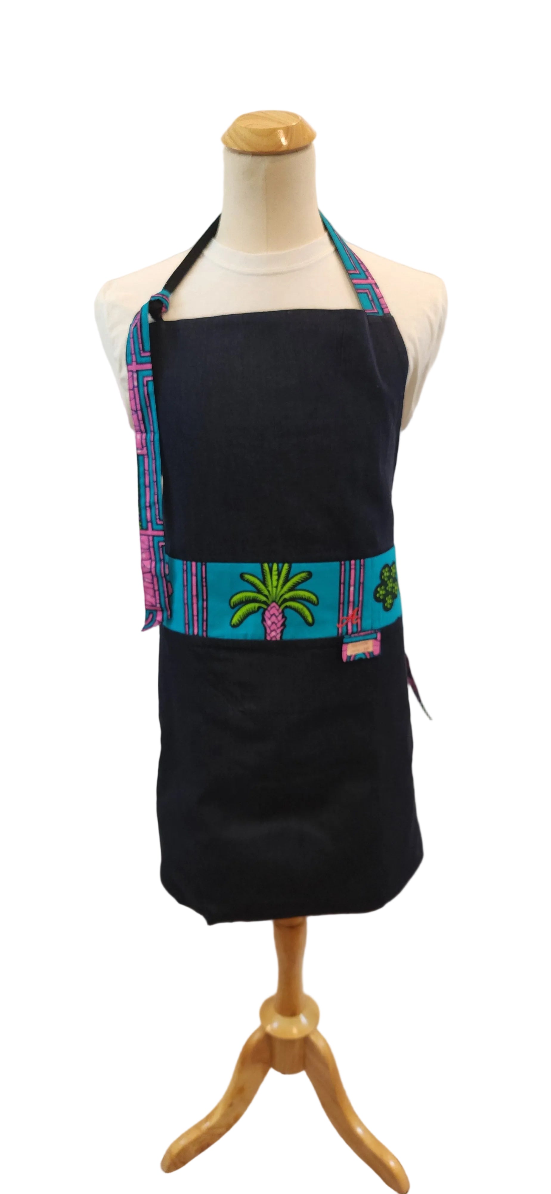 🌴🌸 Tropical Pink Palm Motif | Single F/L Bib | Turquoise Band on Black  image 0