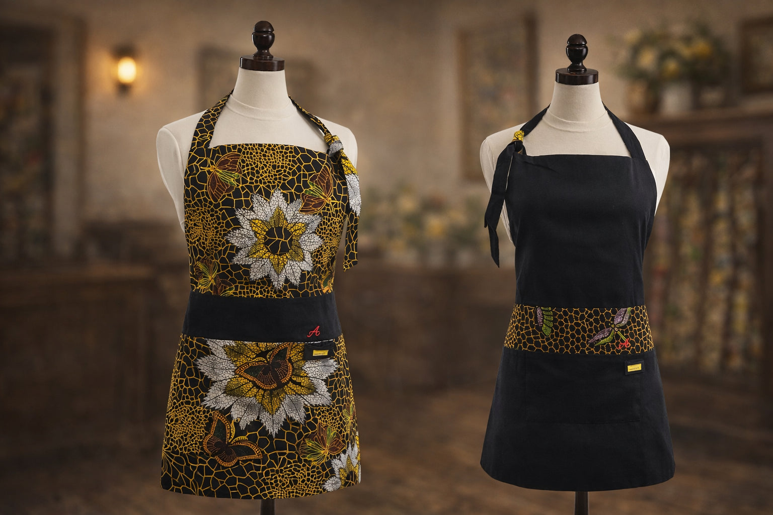 Golden Hive Bloom  Reversible Short Bib Apron image 0
