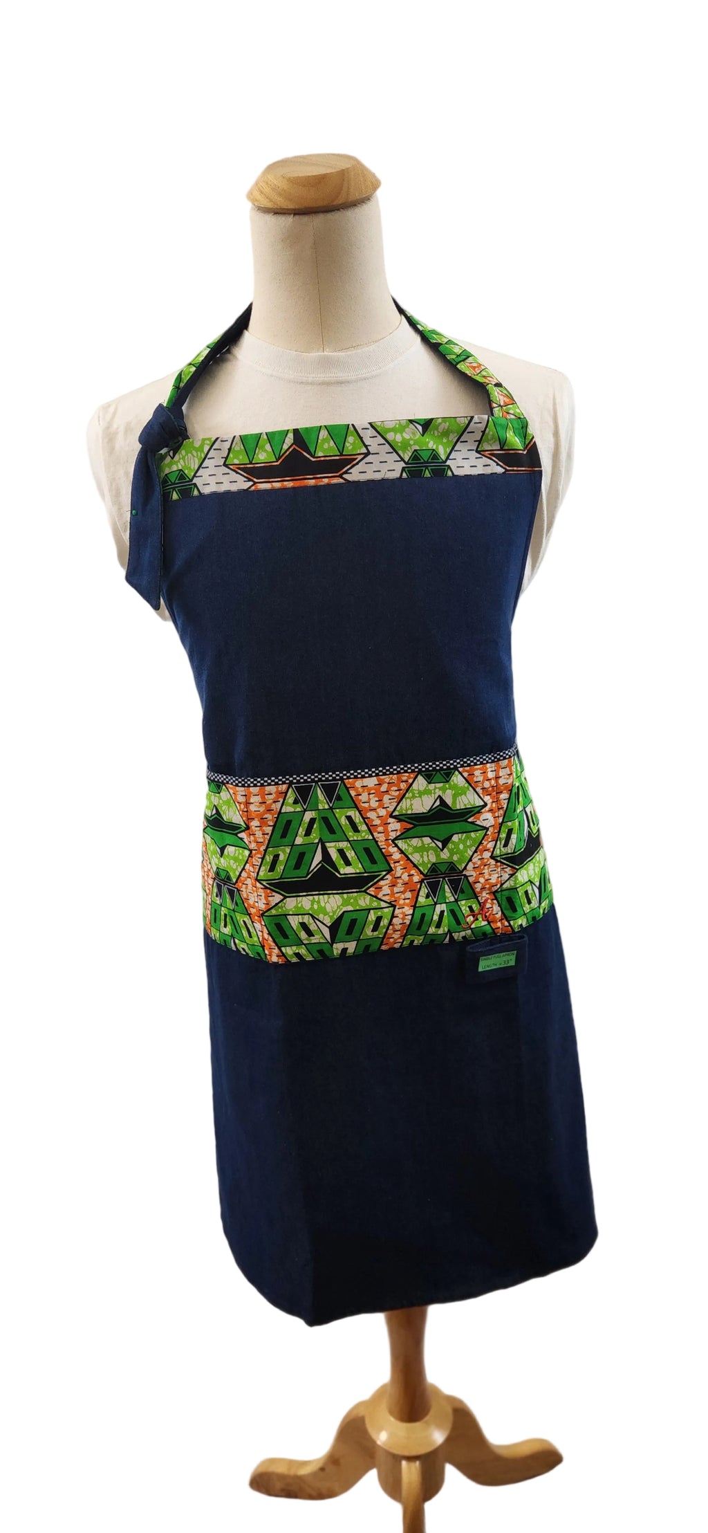 💚🧡Single-sided Apron| Accented in Blue & Orange |Full-Length Bib Apron image 0