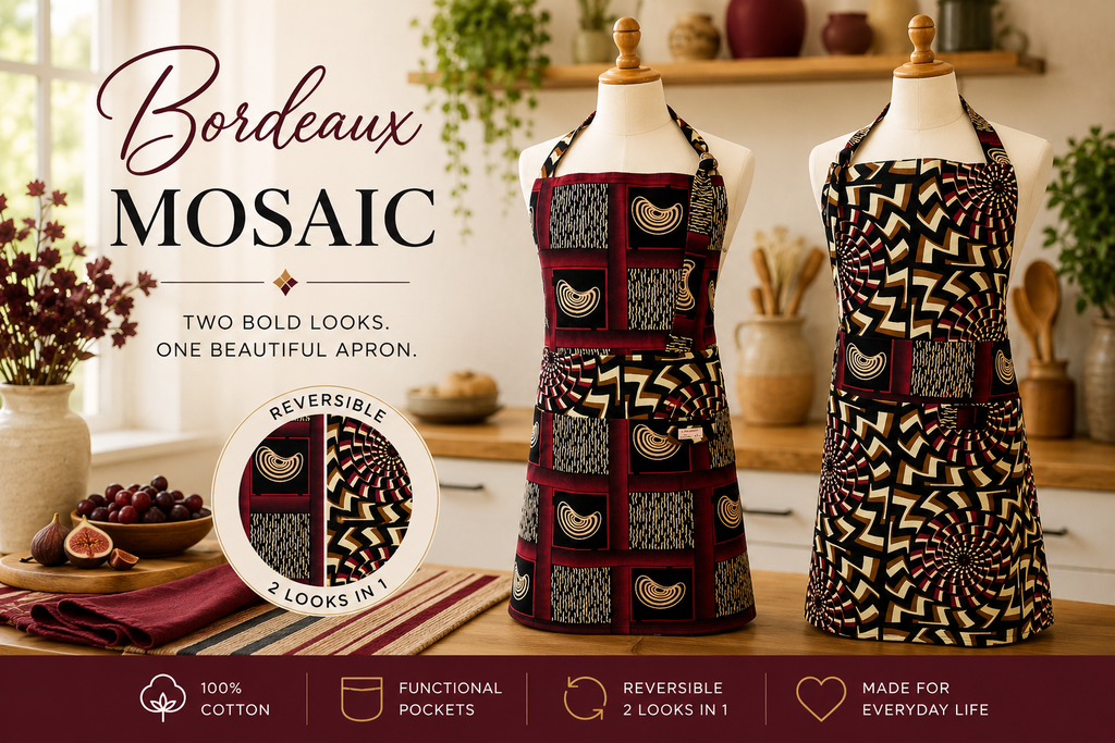 Bordeaux Mosaic | Reversible F/L Bib| Colorful Mosaics | 8 pockets