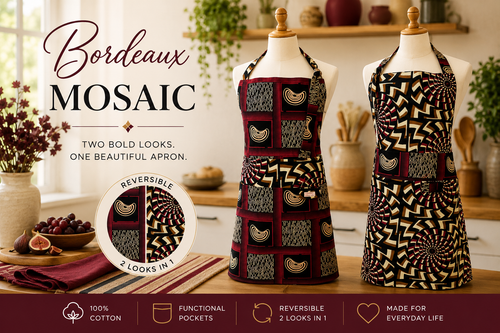 Bordeaux Mosaic | Reversible F/L Bib| Colorful Mosaics | 8 pockets