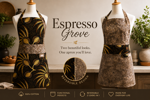 Espresso Grove | Reversible F/L Bib|Coffee-Inspired | 8 pockets