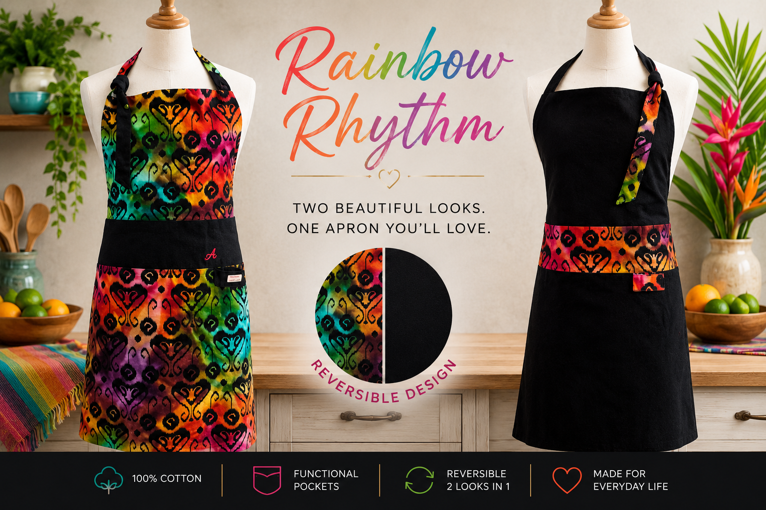 Rainbow Rhythm | Reversible F/L Bib| Bright Colors | 8 pockets