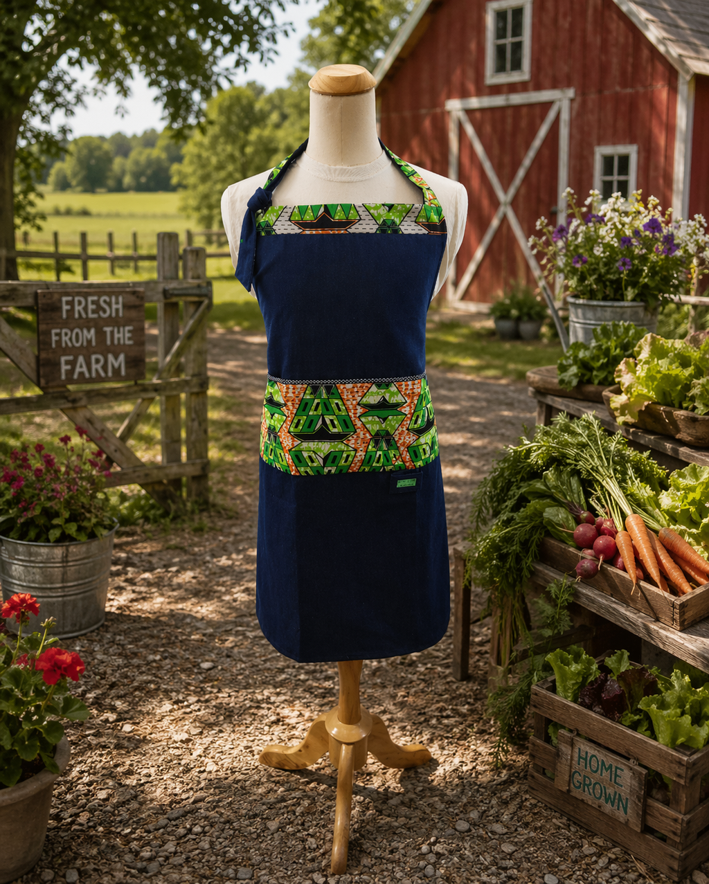 💚🧡Single-sided Apron| Accented in Blue & Orange |Full-Length Bib Apron