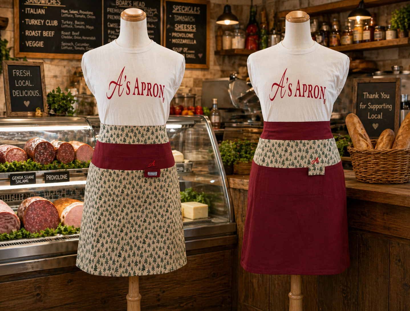 🌲❤️Festive Reversible Long Waist Apron – Evergreen & Cranberry