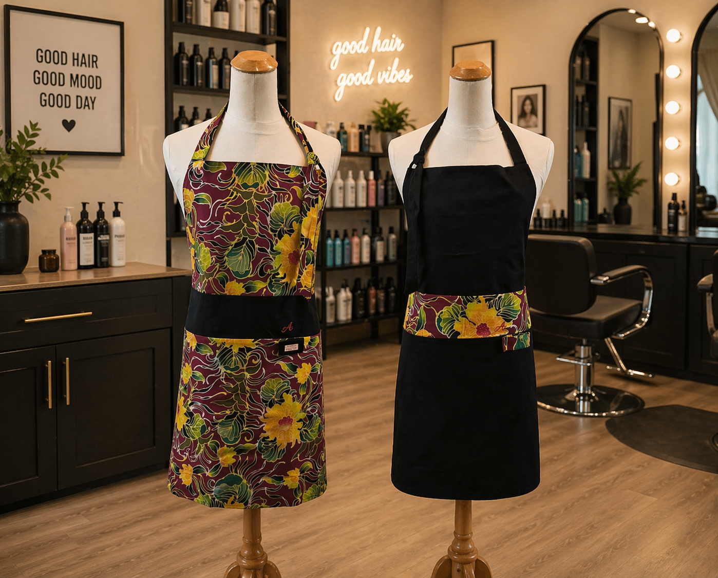 A’s  Burgundy Garden Reversible Mozambique Collection |Long Bib Apron
