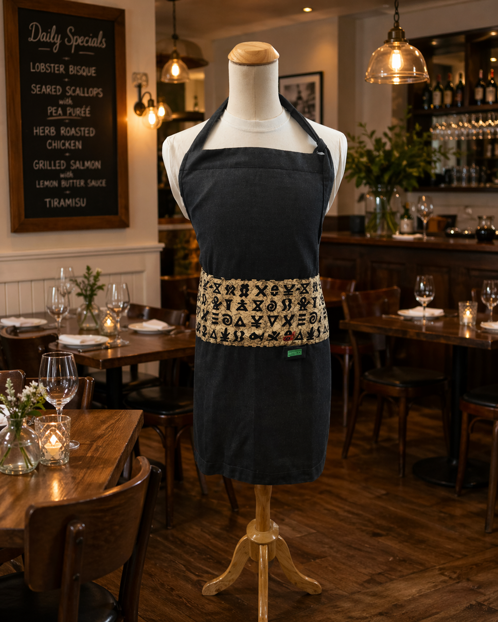 🖤🤎 Single-sided Black & Tan w/Hieroglyphic Accent Full-Length Bib