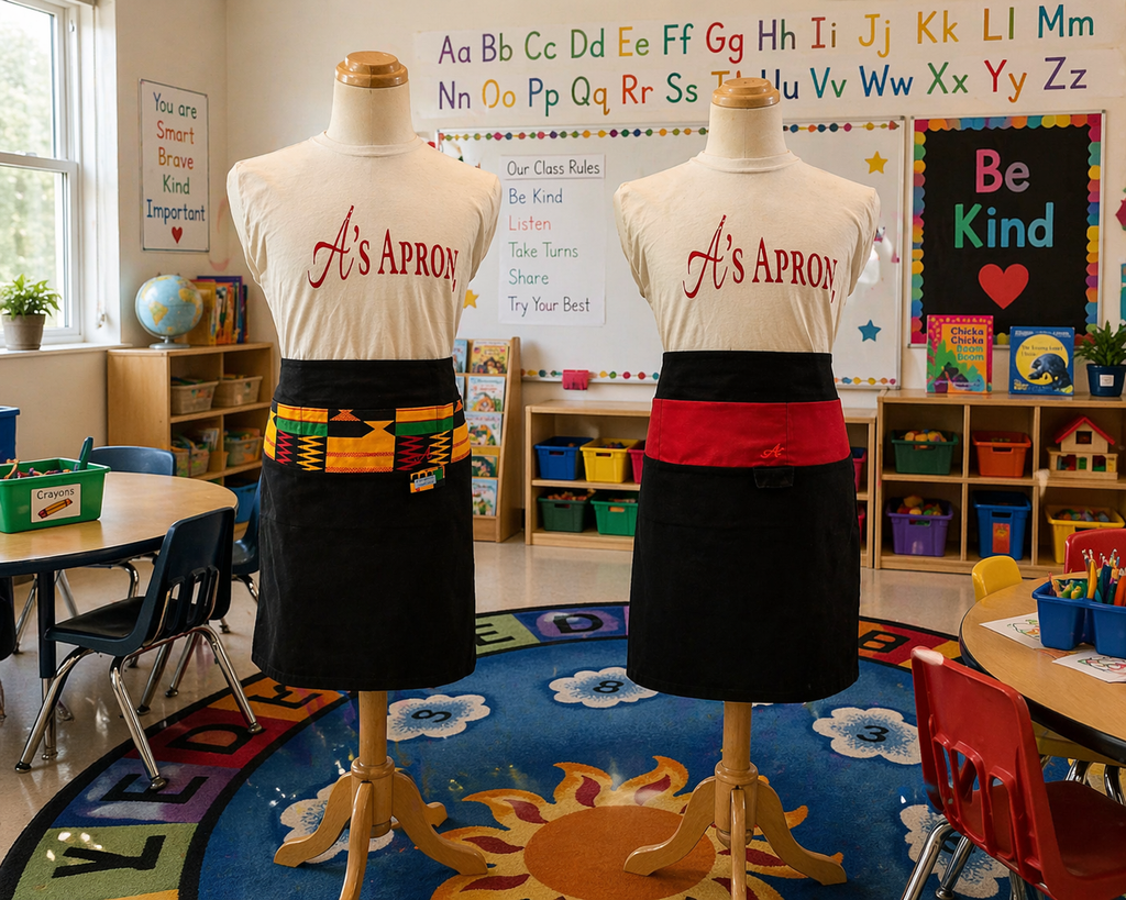 🖤🔴 Black w/ Red Afro-Centric Accents Reversible Long Waist Apron