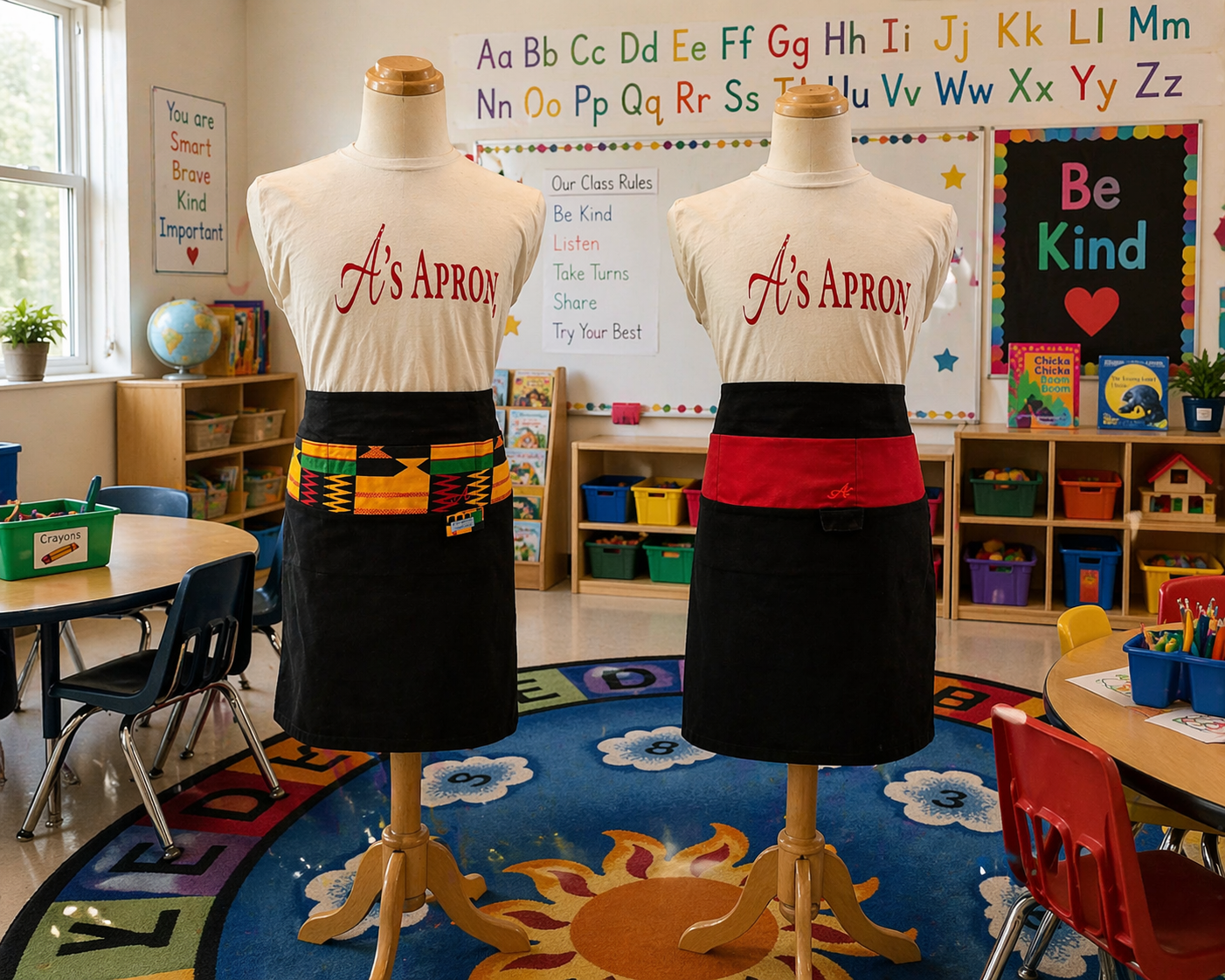 🖤🔴 Black w/ Red Afro-Centric Accents Reversible Long Waist Apron