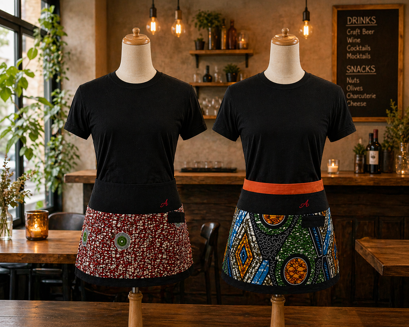 A’s Sunset Kente Short-Waist  Reversible Apron  | 8 pockets