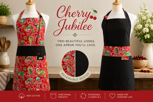 Cherry Jubilee | Reversible F/L Bib| Vibrant Paisley | 8 pockets