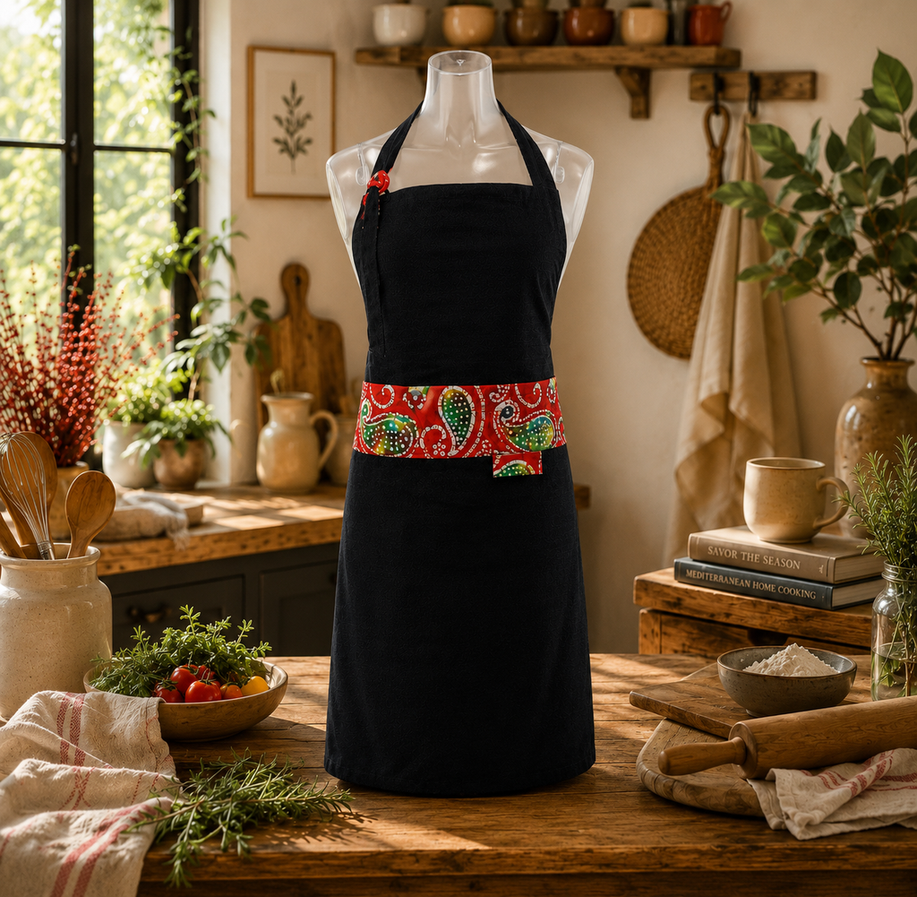 Crimson Jubilee| Single F/L Bib|Vibrant Crimson Paisley - Sleek Black