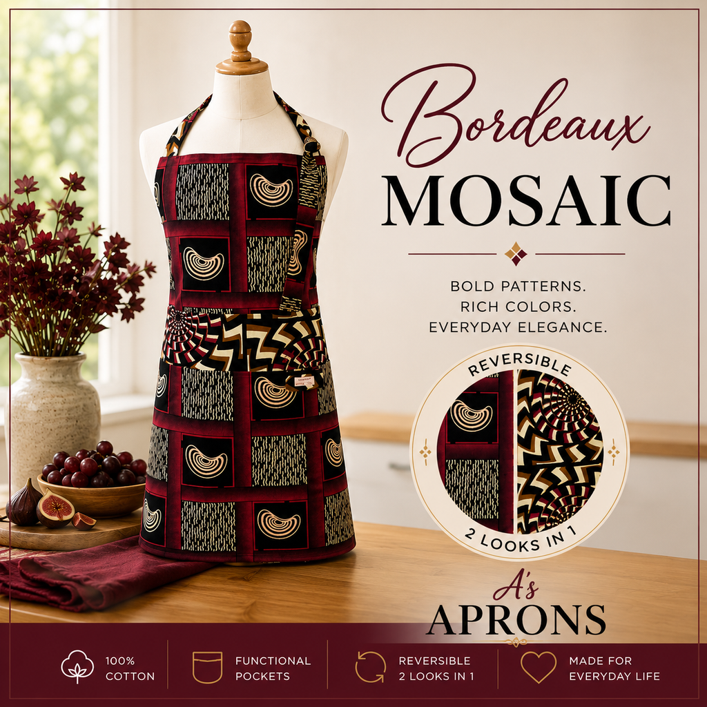 Bordeaux Mosaic | Reversible F/L Bib| Colorful Mosaics | 8 pockets