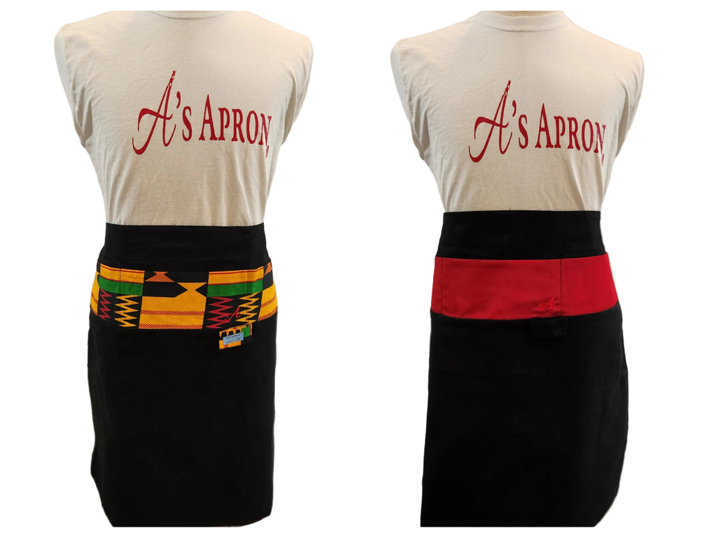 🖤🔴 Black w/ Red Afro-Centric Accents Reversible Long Waist Apron  image 0